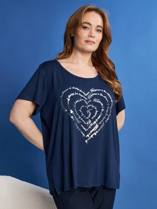 T-SHIRT GIROCOLLO CON STAMPA CUORE CURVY