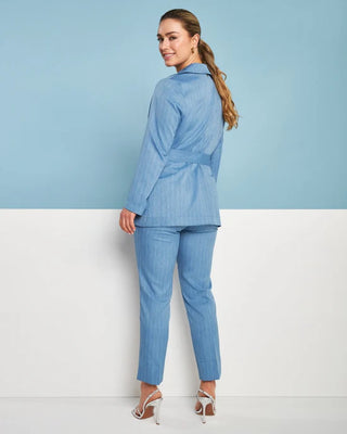 SPOLVERINO IN CHAMBRAY GESSATO CON CINTURA IN VITA